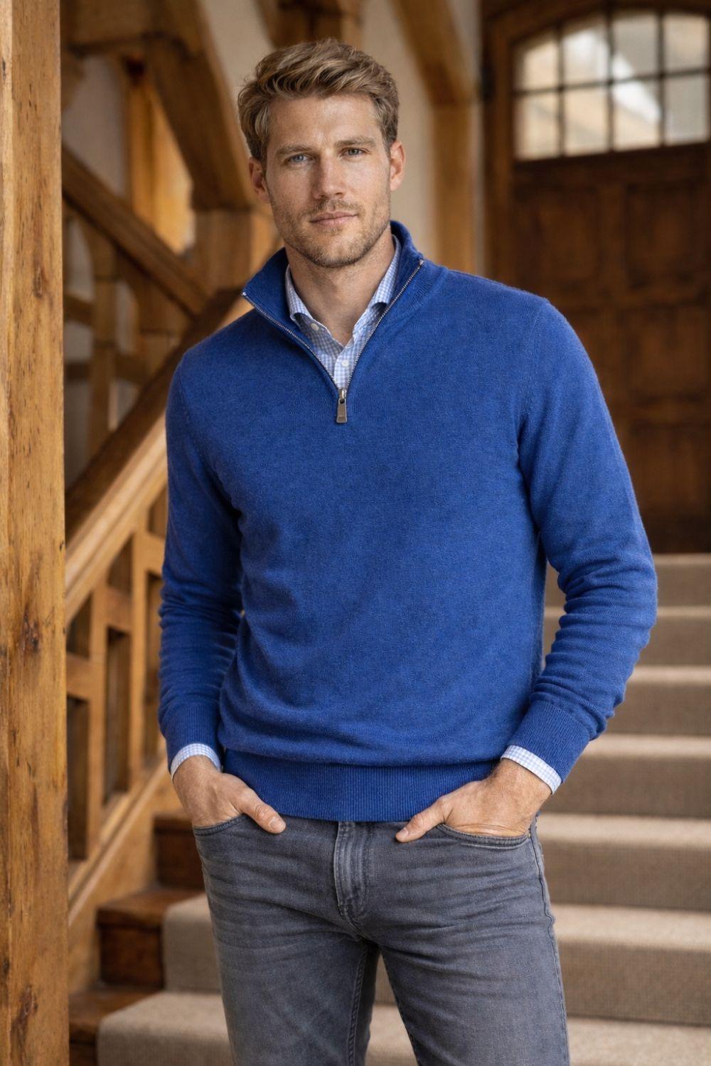 Herren Cashmere Zip Polo Pullover – Fedeli